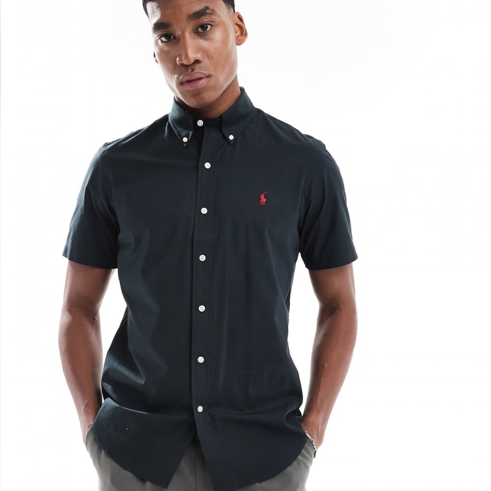 Ralph Lauren Men’s Blake Short Sleeve Button-Down Shirt XL Blue Logo 100% Cotton